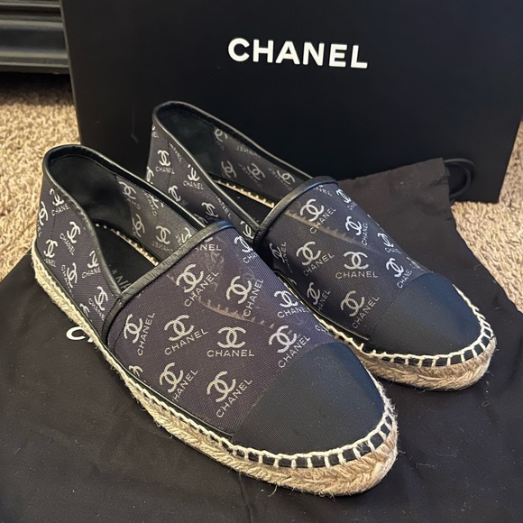 Chanel Cap Toe Espadrilles Printed Mesh Fabric 40 - Picture 2 of 11